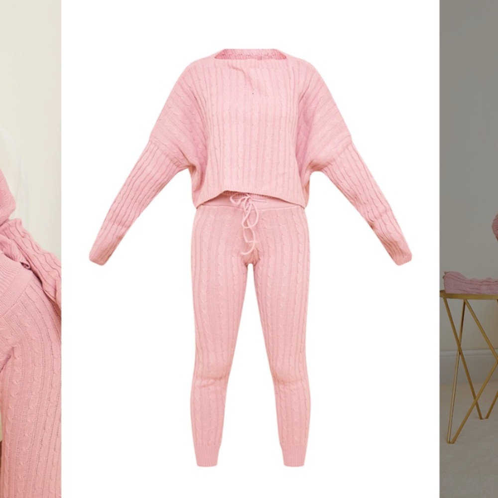 Dusty Pink Cable Knit Pajama Jumper Legging Set